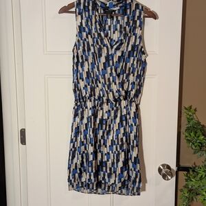 White House Black Market Blue and Black Geometric Dress
